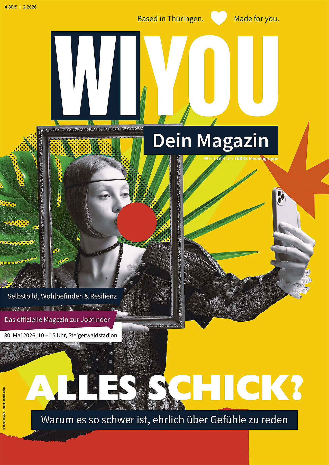 Titelseite des Jugendmagazins WIYOU mit einer grafisch gestalteten Person beim Selfie und dem Schwerpunktthema „Alles schick?“.