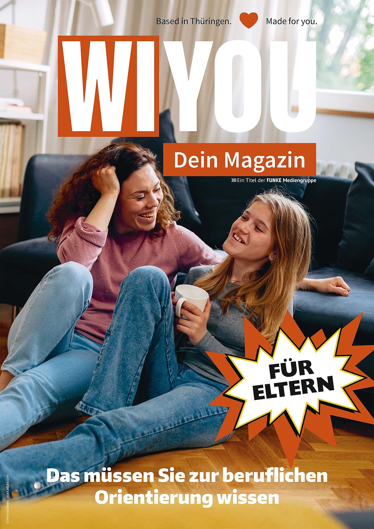 Titelbild des WIYOU-Elternmagazins zur beruflichen Orientierung mit zwei lachenden Personen und dem Hinweis ‚Für Eltern‘.